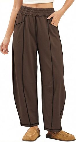 Athlisan Womens Baggy Barrel Sweatpants Wide Leg High Waisted Pants Palazzo Trousers with Pockets in Saudi Arabia