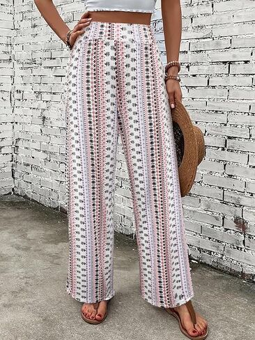 Women's Trendy Mixed Pattern Vintage Print Pants Comfortable Casual Trousers in Saudi Arabia