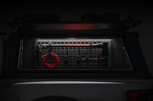 صندوق تخزين جانبي بغطاء سرير من Rough Country (جانب السائق) - يناسب أغطية سرير RC فقط، منظم غطاء سرير الشاحنة مع ضوء LED (Chevy/Ford/GMC/Ram) in Kuwait