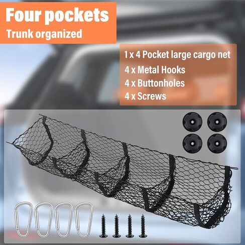 4 Pocket Cargo Net for Pickup Truck Bed 43.1 × 11.8 inch Adjustable Elastic Mesh Car Rear Storage Organizer with 4 Carabiners Accessories, Heavy Duty Cargo Netting for Pickup, Truck, SUV in Saudi Arabia