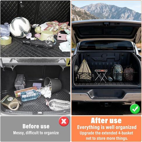 4 Pocket Cargo Net for Pickup Truck Bed 43.1 × 11.8 inch Adjustable Elastic Mesh Car Rear Storage Organizer with 4 Carabiners Accessories, Heavy Duty Cargo Netting for Pickup, Truck, SUV in Saudi Arabia