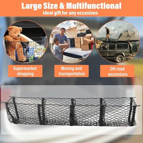 4 Pocket Cargo Net for Pickup Truck Bed 43.1 × 11.8 inch Adjustable Elastic Mesh Car Rear Storage Organizer with 4 Carabiners Accessories, Heavy Duty Cargo Netting for Pickup, Truck, SUV in Saudi Arabia