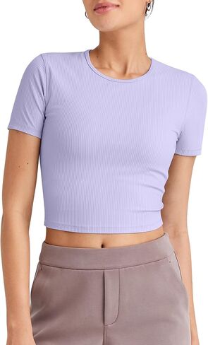G4Free Casual Tops for Women Slim Fit Short Sleeve Sport Cute Basic Tees Comfy Lightweight Dry Wicking Yoga Shirts(Lavender,L) in Saudi Arabia