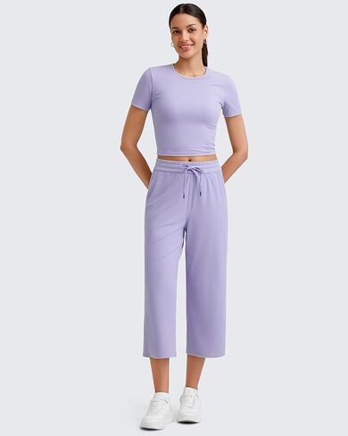 G4Free Casual Tops for Women Slim Fit Short Sleeve Sport Cute Basic Tees Comfy Lightweight Dry Wicking Yoga Shirts(Lavender,L) in Saudi Arabia