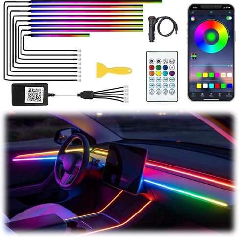 Acrylic Interior Car LED Lights with Remote and Wireless APP 10 in 1,Ambient Lighting Kits Fiber Optic Strip LEDs,16 Million Colors Music&DIY Function in Kuwait