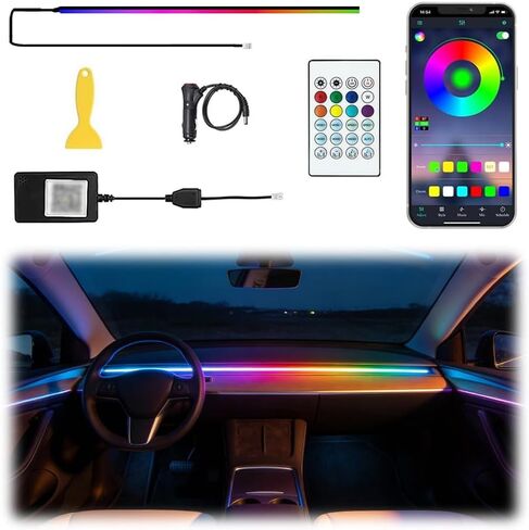 Acrylic Interior Car LED Lights with Remote and Wireless APP 10 in 1,Ambient Lighting Kits Fiber Optic Strip LEDs,16 Million Colors Music&DIY Function in Saudi Arabia