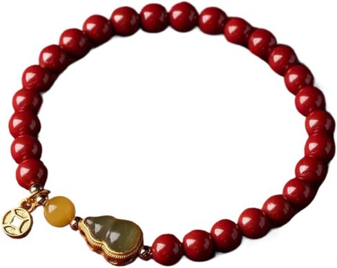 朱砂 charm bracelet 手串女天然和田玉葫芦金镶玉 friendship bracelets 手链古风福禄紫金砂和田玉葫芦蜜蜡金钱-帝王砂6mm in Kuwait