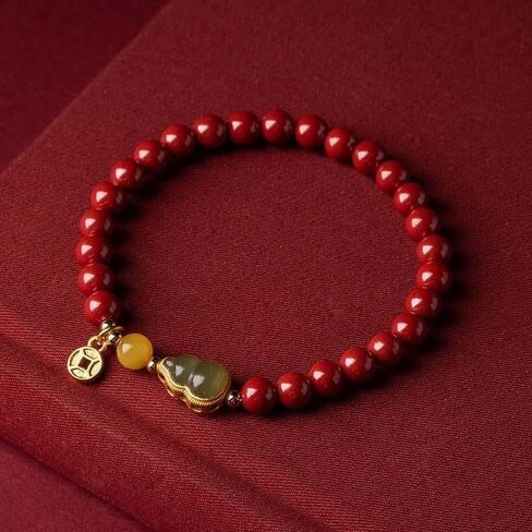 朱砂 charm bracelet 手串女天然和田玉葫芦金镶玉 friendship bracelets 手链古风福禄紫金砂和田玉葫芦蜜蜡金钱-帝王砂6mm in Kuwait