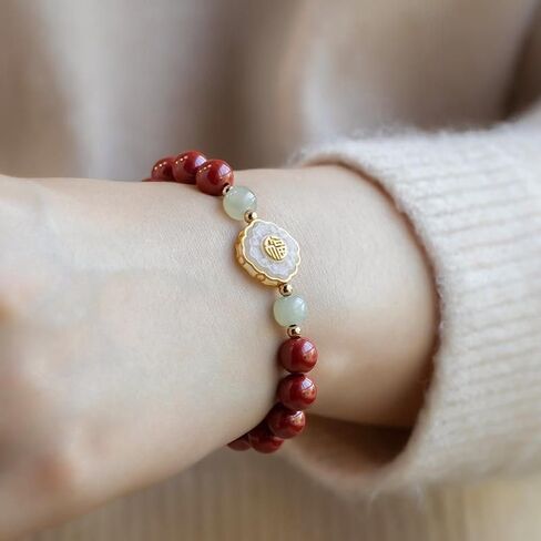 朱砂 charm bracelet 手串女天然和田玉葫芦金镶玉 friendship bracelets 手链古风福禄紫金砂和田玉葫芦蜜蜡金钱-帝王砂6mm in Kuwait
