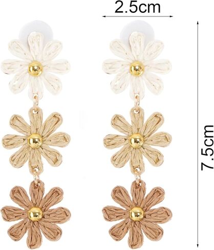 Raffia Flower Earrings Boho Handmade Straw Wrapped Drop Dangle Earrings for Women Summer Beach Jewelry in Saudi Arabia