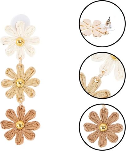 Raffia Flower Earrings Boho Handmade Straw Wrapped Drop Dangle Earrings for Women Summer Beach Jewelry in Saudi Arabia