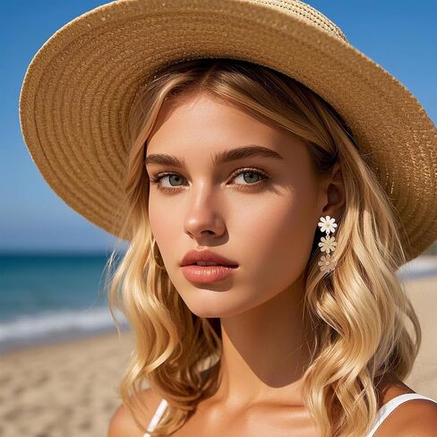 Raffia Flower Earrings Boho Handmade Straw Wrapped Drop Dangle Earrings for Women Summer Beach Jewelry in Saudi Arabia