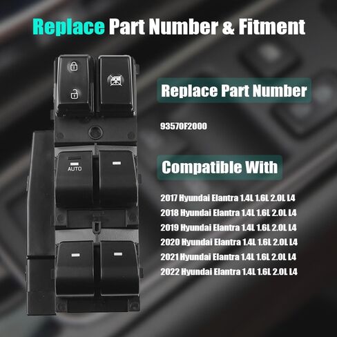 مفتاح التحكم في نافذة قفل الباب الرئيسي لشركة Hyundai Elantra AUTO 1.4L 1.6L 2.0L L4 2017-2022، مفتاح التحكم في نافذة الطاقة الأمامية اليسرى للسائق 93570-F2000-4X 93570F2000 in Saudi Arabia