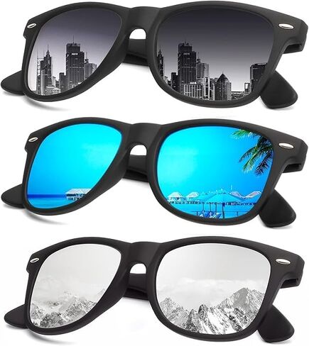 Polarized Sunglasses for Men Women Matte Finish Color Mirror Lens Sun glasses (3 Pack) in Saudi Arabia
