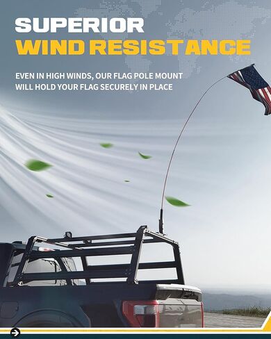 حامل عمود علم عالمي قابل للطي بقطر 1.24 بوصة للشاحنة SUV مع M8/M10 T-Slot سقف رف سلة سرير منصة تعديل 90 درجة in Kuwait