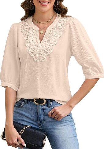 Blooming Jelly Women Dressy Casual Blouses Business Tops 3/4 Length Sleeve V Neck Work Shirts Summer Outfits 2026 in Saudi Arabia