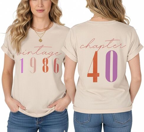 هدية عيد ميلاد 40th للنساء قمصان كلاسيكية 1986 لها طباعة حروف BD ريترو بلايز عادية كم قصير تيز in Saudi Arabia