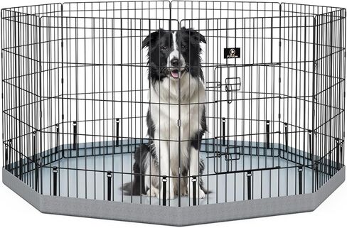 قفص لعب للحيوانات الأليفة معدني قابل للطي من PJYuCien مع باب ووسادة سفلية، سياج للكلاب، قلم للجراء، ساحة أرنب، بيوت حيوانات صغيرة، 8 ألواح داخلية/خارجية، عرض 60.96 سم × ارتفاع 76.2 سم، رمادي in Kuwait