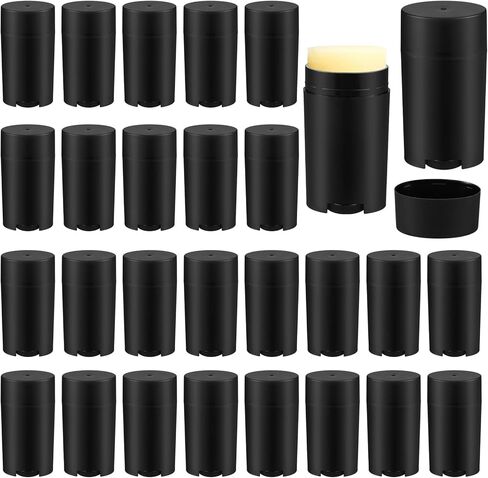 30 Pcs 75ml/2.5oz Plastic Deodorant Containers,Empty Oval Twist-Up Solid Stick Tube Container for Homemade Deodorant,Shaving Soap Stick,Heel Lip Balm,Solid Lotion Bars-Top Filling, Black in Kuwait