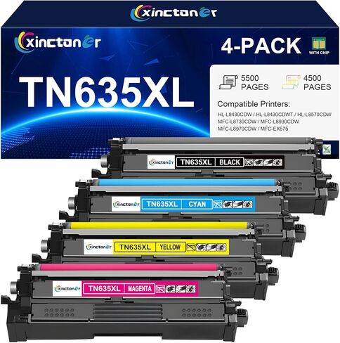 مجموعة خراطيش الحبر TN635 TN635XL متوافقة مع حبر Brother TN635XL MFC-L8930CDW Toner TN 635XL TN635 تستخدم لطابعة HL-L8430CDW HL-L8430CDWT HL-L8570CDW MFC-L8730CDW MFC-L8970CDW MFC-EX575 4 عبوات in Kuwait