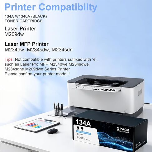 خرطوشة حبر أسود 134A W1340A مكونة من عبوتين لليزر M209dw بديلة لخرطوشة الحبر HP 134A W1340A 134X W1340X مع شريحة لطابعة الليزر MFP M234dw M234sdw M234sdn in Saudi Arabia
