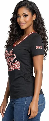 Delta Sigma Theta Design, DST Sorority Script Style Vibrant Glitter Design V-Neck T-Shirt in Saudi Arabia
