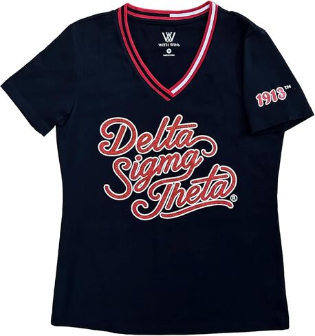 Delta Sigma Theta Design, DST Sorority Script Style Vibrant Glitter Design V-Neck T-Shirt in Saudi Arabia