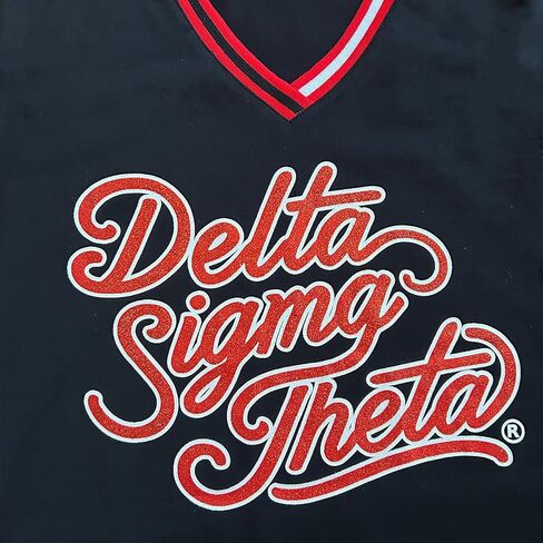 Delta Sigma Theta Design, DST Sorority Script Style Vibrant Glitter Design V-Neck T-Shirt in Saudi Arabia