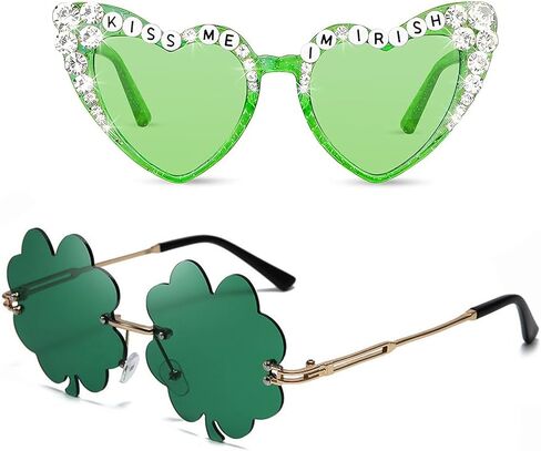 2 أزواج من نظارات يوم القديس باتريك، نظارات شمسية شامروك خضراء بأربع أوراق البرسيم Leprechaun زي أزياء النظارات الأيرلندية يوم القديس باتريك للنساء إكسسوارات القديس باتريك لتزيين الحفلات in Kuwait