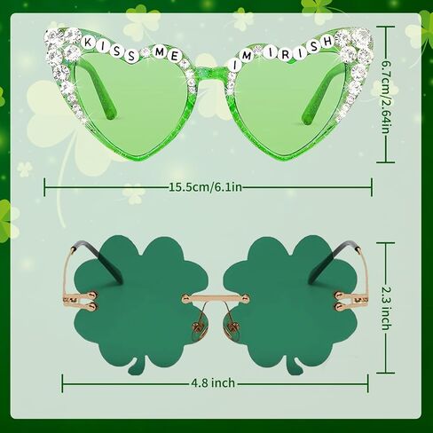 2 أزواج من نظارات يوم القديس باتريك، نظارات شمسية شامروك خضراء بأربع أوراق البرسيم Leprechaun زي أزياء النظارات الأيرلندية يوم القديس باتريك للنساء إكسسوارات القديس باتريك لتزيين الحفلات in Kuwait
