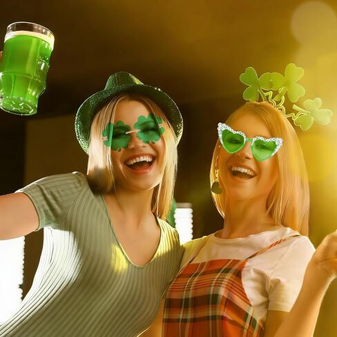 2 أزواج من نظارات يوم القديس باتريك، نظارات شمسية شامروك خضراء بأربع أوراق البرسيم Leprechaun زي أزياء النظارات الأيرلندية يوم القديس باتريك للنساء إكسسوارات القديس باتريك لتزيين الحفلات in Kuwait