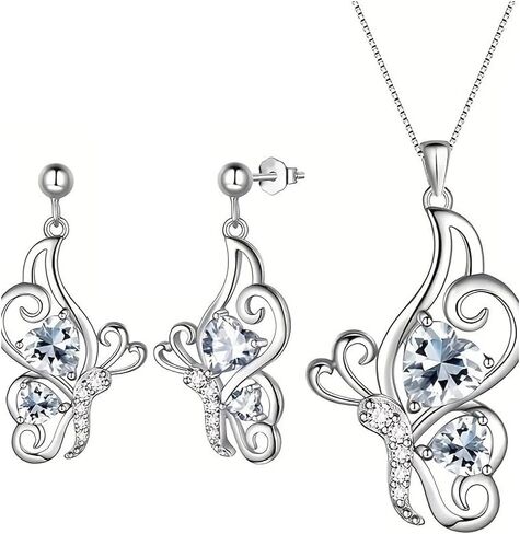 Caiyao Butterfly Crystal Jewelry Set with Butterfly Necklace Stud Earrings Adjustable Ring for Women Dainty Butterfly Jewelry Gifts in Saudi Arabia