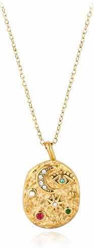 قلادات عملة مقاومة للماء للنساء | مجوهرات الزركونيا المكعبة واللؤلؤ الحقيقي | مطلي بالذهب عيار 18 قيراطًا بتقنية PVD | قلادة ذهبية للنساء | مجوهرات غير مشوهة | قلادة الحظ | قلادة قلادة in Kuwait