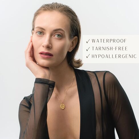 قلادات عملة مقاومة للماء للنساء | مجوهرات الزركونيا المكعبة واللؤلؤ الحقيقي | مطلي بالذهب عيار 18 قيراطًا بتقنية PVD | قلادة ذهبية للنساء | مجوهرات غير مشوهة | قلادة الحظ | قلادة قلادة in Kuwait