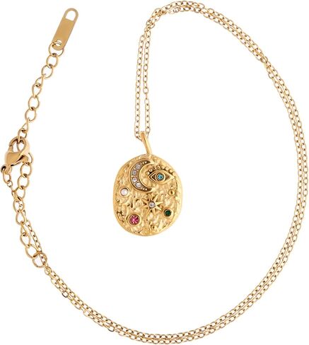 قلادات عملة مقاومة للماء للنساء | مجوهرات الزركونيا المكعبة واللؤلؤ الحقيقي | مطلي بالذهب عيار 18 قيراطًا بتقنية PVD | قلادة ذهبية للنساء | مجوهرات غير مشوهة | قلادة الحظ | قلادة قلادة in Kuwait