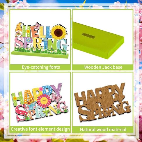 4 قطع من ديكورات الربيع قطع مركزية للطاولة الخشبية، ديكورات طاولة مرحبًا بالربيع، شاحنة زهرة جنوم، ديكور سطح الطاولة الخشبي على شكل فراشة للمنزل والمكتب والمزرعة وديكور الطاولة in Kuwait