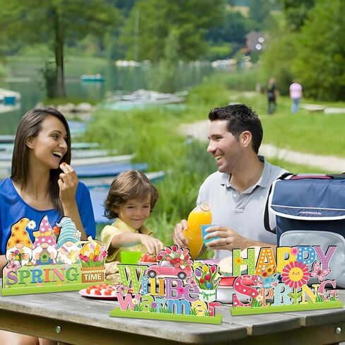 4 قطع من ديكورات الربيع قطع مركزية للطاولة الخشبية، ديكورات طاولة مرحبًا بالربيع، شاحنة زهرة جنوم، ديكور سطح الطاولة الخشبي على شكل فراشة للمنزل والمكتب والمزرعة وديكور الطاولة in Kuwait