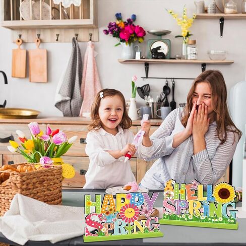 4 قطع من ديكورات الربيع قطع مركزية للطاولة الخشبية، ديكورات طاولة مرحبًا بالربيع، شاحنة زهرة جنوم، ديكور سطح الطاولة الخشبي على شكل فراشة للمنزل والمكتب والمزرعة وديكور الطاولة in Kuwait