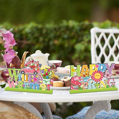 4 قطع من ديكورات الربيع قطع مركزية للطاولة الخشبية، ديكورات طاولة مرحبًا بالربيع، شاحنة زهرة جنوم، ديكور سطح الطاولة الخشبي على شكل فراشة للمنزل والمكتب والمزرعة وديكور الطاولة in Kuwait