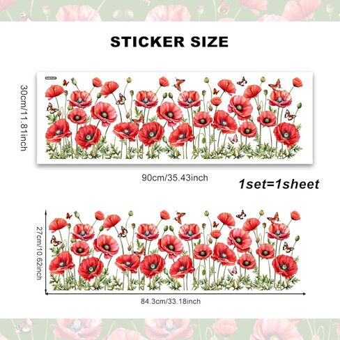 Removable Red Flower Window Clings Spring Floral & Butterfly Window Stickers Static Cling Decals Living Room Bedroom Window Decor (Red) in Saudi Arabia