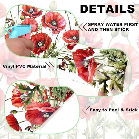 Removable Red Flower Window Clings Spring Floral & Butterfly Window Stickers Static Cling Decals Living Room Bedroom Window Decor (Red) in Saudi Arabia