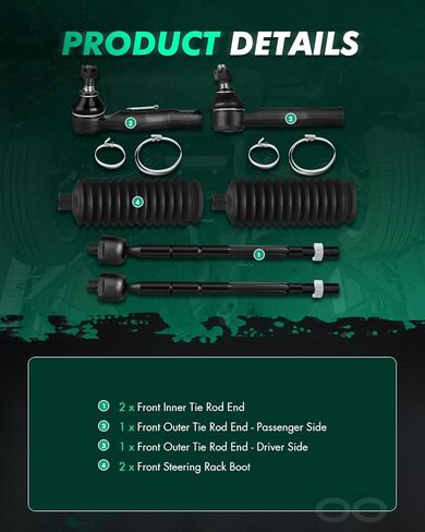 SCITOO 6pcs Front Inner Outer Tie Rod End w/Steering Boot Suspension Kit fit 2001-2005 for Toyota for RAV4 in Saudi Arabia