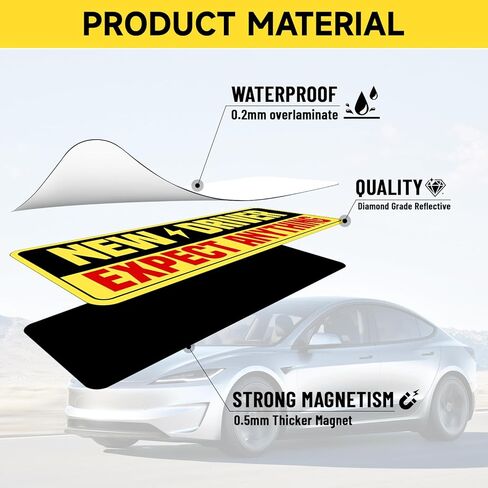 5 Pcs Student Driver Magnet for Car, 2 Large & 3 Small New Driver Magnets, High-Visibility Please Be Patient Student Driver Magnet Sign for All Vehicles in Kuwait