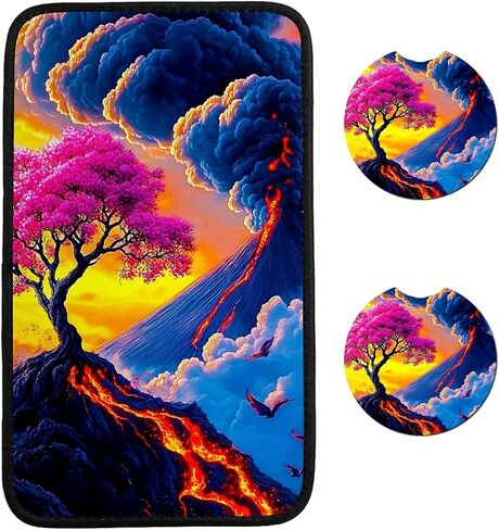 وسادة وحدة تحكم مركزية عالمية للسيارات ومجموعة قواعد أكواب للسيارة مكونة من قطعتين، غطاء حماية لصندوق مقعد مسند ذراع السيارة من النيوبرين الناعم المضاد للانزلاق لمعظم المركبات - إكسسوارات داخلية للسيارة، زهور برية خضراء in Kuwait