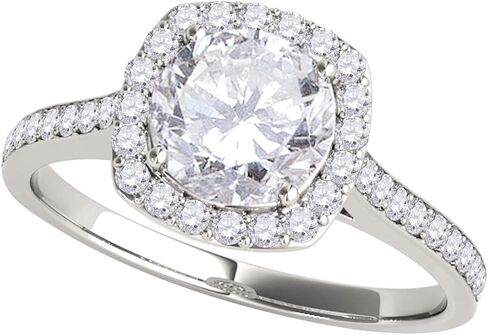 MauliJewels 1/2 CT Lab Grown Diamond Halo Engagement Ring in 14K Rose White & Yellow Gold | Round Cut 4-Prong Setting | Bridal Ring in Kuwait