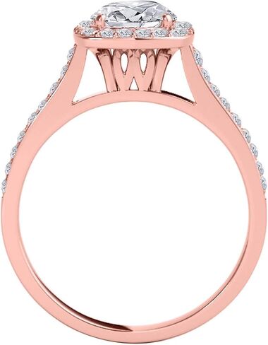 MauliJewels 1/2 CT Lab Grown Diamond Halo Engagement Ring in 14K Rose White & Yellow Gold | Round Cut 4-Prong Setting | Bridal Ring in Saudi Arabia