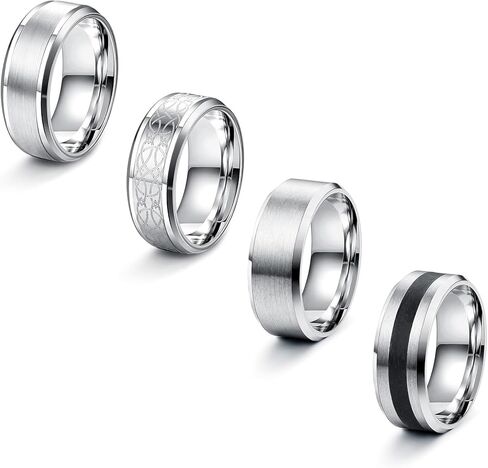 4 Pcs Stainless Steel Men Rings Silver Matte Finish Polished Band Rings Wedding Band Engagement Promise Rings in Saudi Arabia