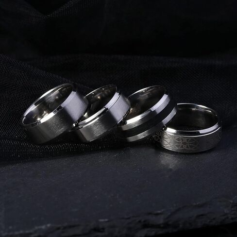 4 Pcs Stainless Steel Men Rings Silver Matte Finish Polished Band Rings Wedding Band Engagement Promise Rings in Saudi Arabia