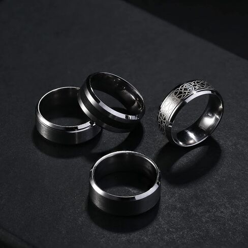 4 Pcs Stainless Steel Men Rings Silver Matte Finish Polished Band Rings Wedding Band Engagement Promise Rings in Saudi Arabia