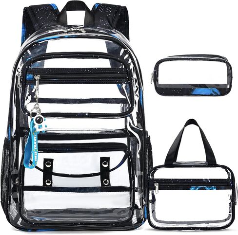 حقيبة ظهر شفافة للبنات - 3 قطع حقيبة ظهر شفافة شديدة التحمل مع حقيبة غداء - انظر من خلال حقيبة الكتب المعتمدة للأطفال في المدارس المتوسطة والثانوية والسفر الرياضي (رمادي ديزي) in Kuwait
